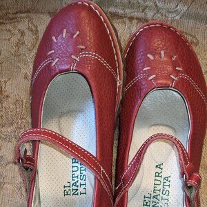 El Naturalista Red Leather Mary Jane Shoes Women's Hippie Size 36 Boho